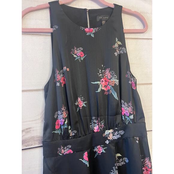 Ted Baker Midi Dress Size 1 Black With Floral Print Chic Classy - Picture 5 of 5